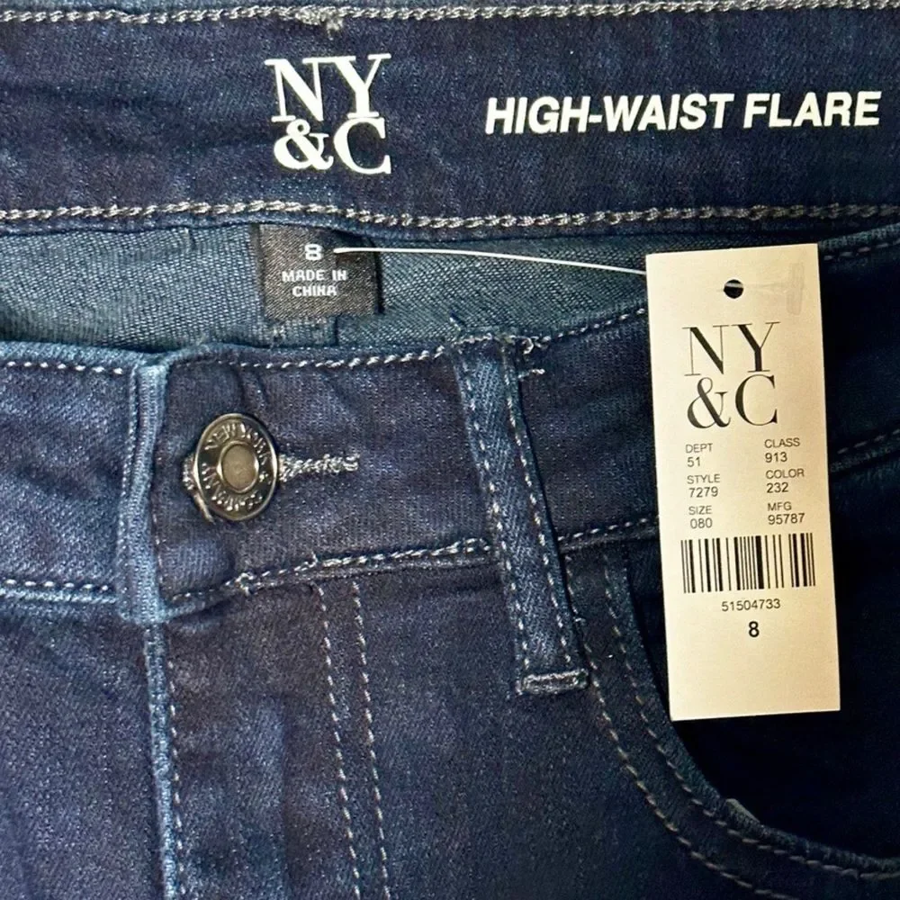 NY&Co Dark Blue Wash High-Waisted Flare Jeans NWT - Picture 4 of 6